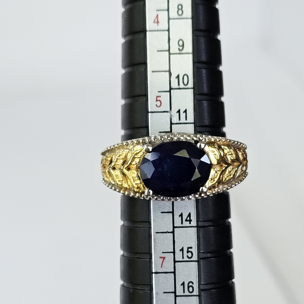 Natural Blue Sapphire Ring Platinum Over Sterling 18k Size 6! - Picture 6 of 7